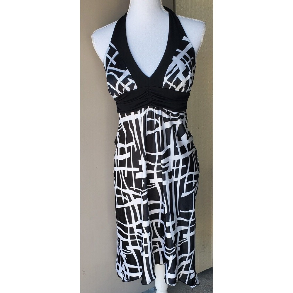 City Triangles Halter Dress Womens M Black Ivory Geometric Abstract Party NWT